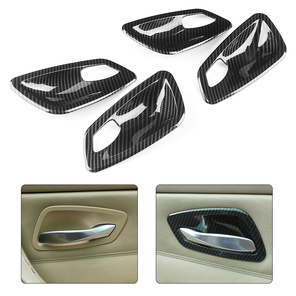 4-teilige Carbonfaser-zierleiste Für Türgriffe Innen, Kompatibel Mit Bmw 3er E90 2005-2012, Strukturierte Zierschalen, Carbon-schwarz-finish, Schutzset.