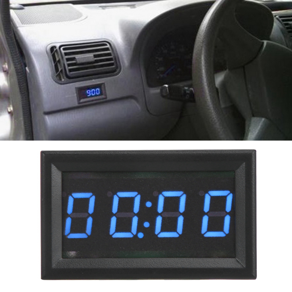 Helle Elektronische Led-digitaluhr Fürs Auto, Armaturenbrett-uhr-zubehör, Innenausstattung, Blaues Zifferblatt, Hintergrundbeleuchtetes Digitaldisplay.