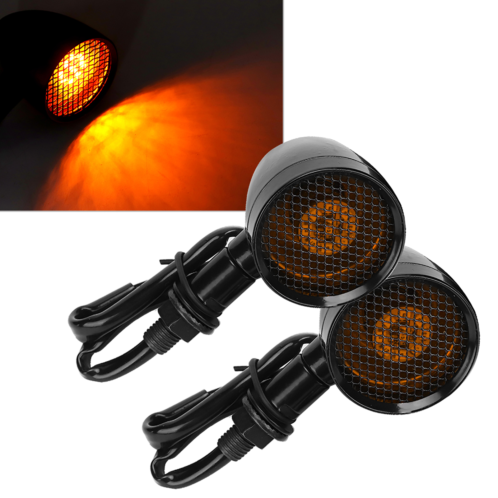 Universeller Retro-led-blinker Für Motorräder, Kühlergrill-bremslicht, Schwarzes Metallgehäuse, Gelbe Linse, Blinkbirne, Richtungsanzeiger
