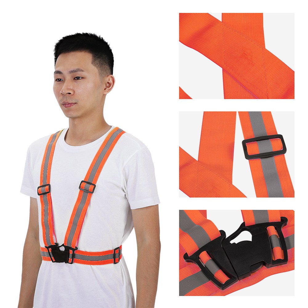 Orangefarbene, Reflektierende Sicherheitsweste Mit Verstellbarem Gummiband Zum Laufen, Radfahren Und Joggen Sowie Einem Gut Sichtbaren Gurt.