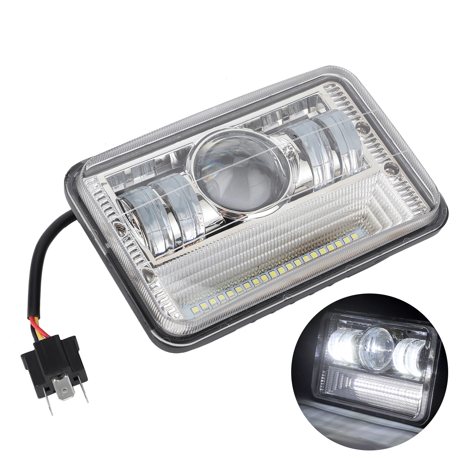 H4 40w 6000k Kaltweißer Led-projektor, Quadratischer Scheinwerfer (abblend-/fernlicht), Universal-scheinwerfer Für Geländewagen, Suv, Pickup, Atv, Offroad
