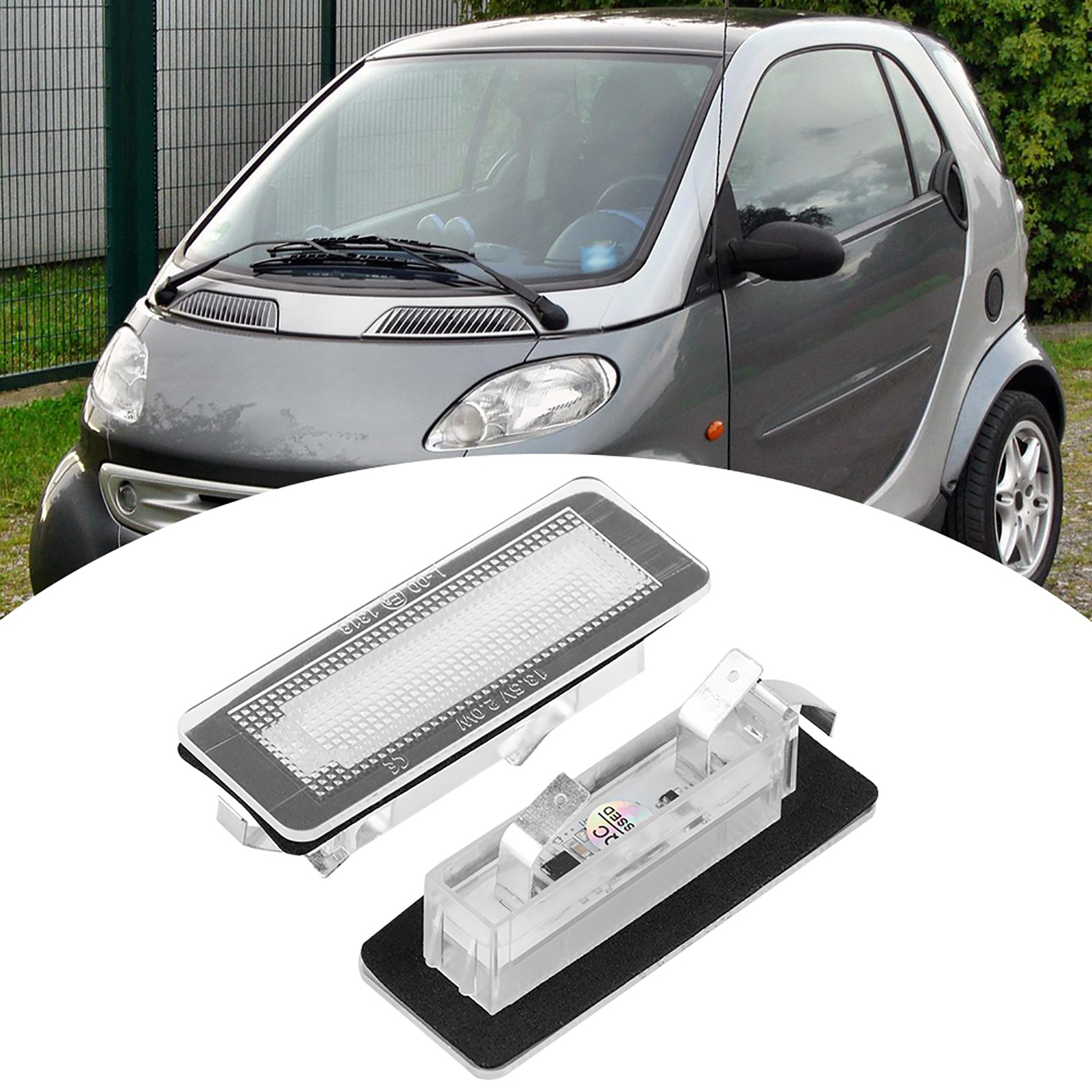 2-teiliges Led-kennzeichenhalterset, Kompatibel Mit Smart Fortwo W450, W451 Und W453, Kaltweiße Beleuchtung