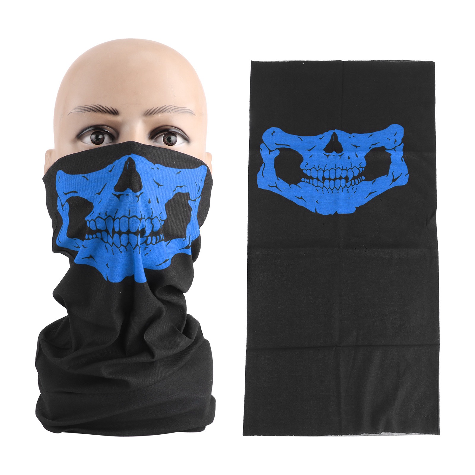 Nahtloser Totenkopf-nackenwärmer, 2-teilig, Blau, Atmungsaktiver Nackenwärmer Für Radfahren Und Motorradfahren