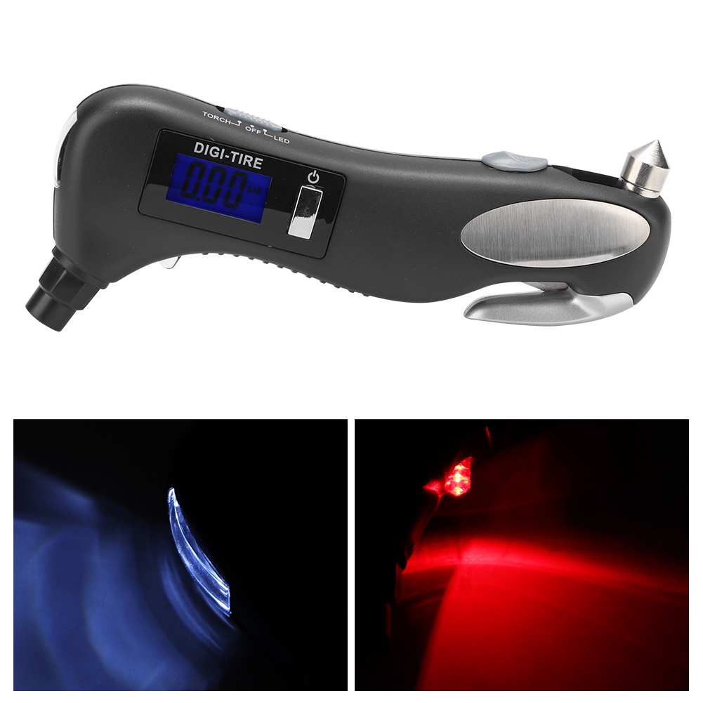 Multifunktionale Outdoor-sicherheits-notfall-autotaschenlampe Mit Reifendruckmesser Und Schneidevorrichtung