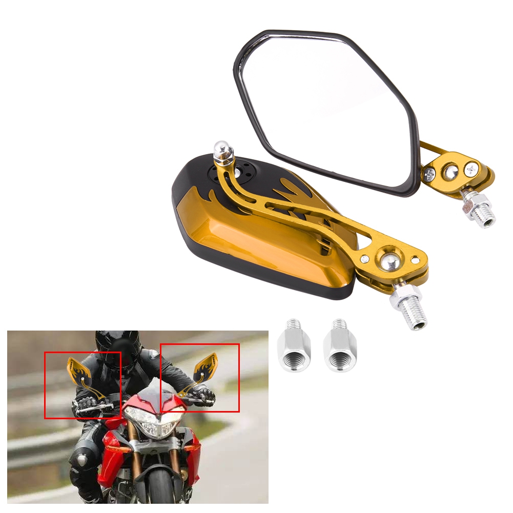 Universelle Motorrad-/rollerspiegel, 8 Mm/10 Mm Aluminium, Gelbes Flammenmuster, Paar Mit 2 Rückspiegeln