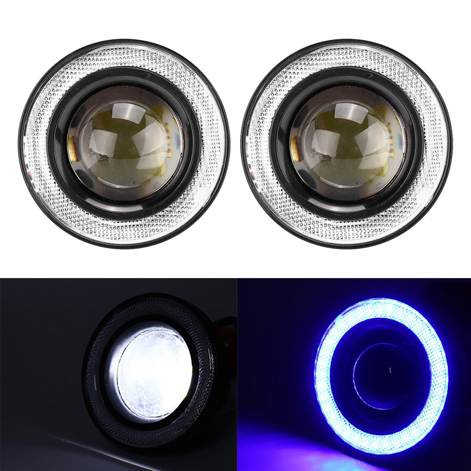 Paar 3,5-zoll-led-nebelscheinwerfer Mit Angel Eyes Und Cob-led, Universeller Ersatz Für Pkw, Suv Und Lkw, Weißes Licht