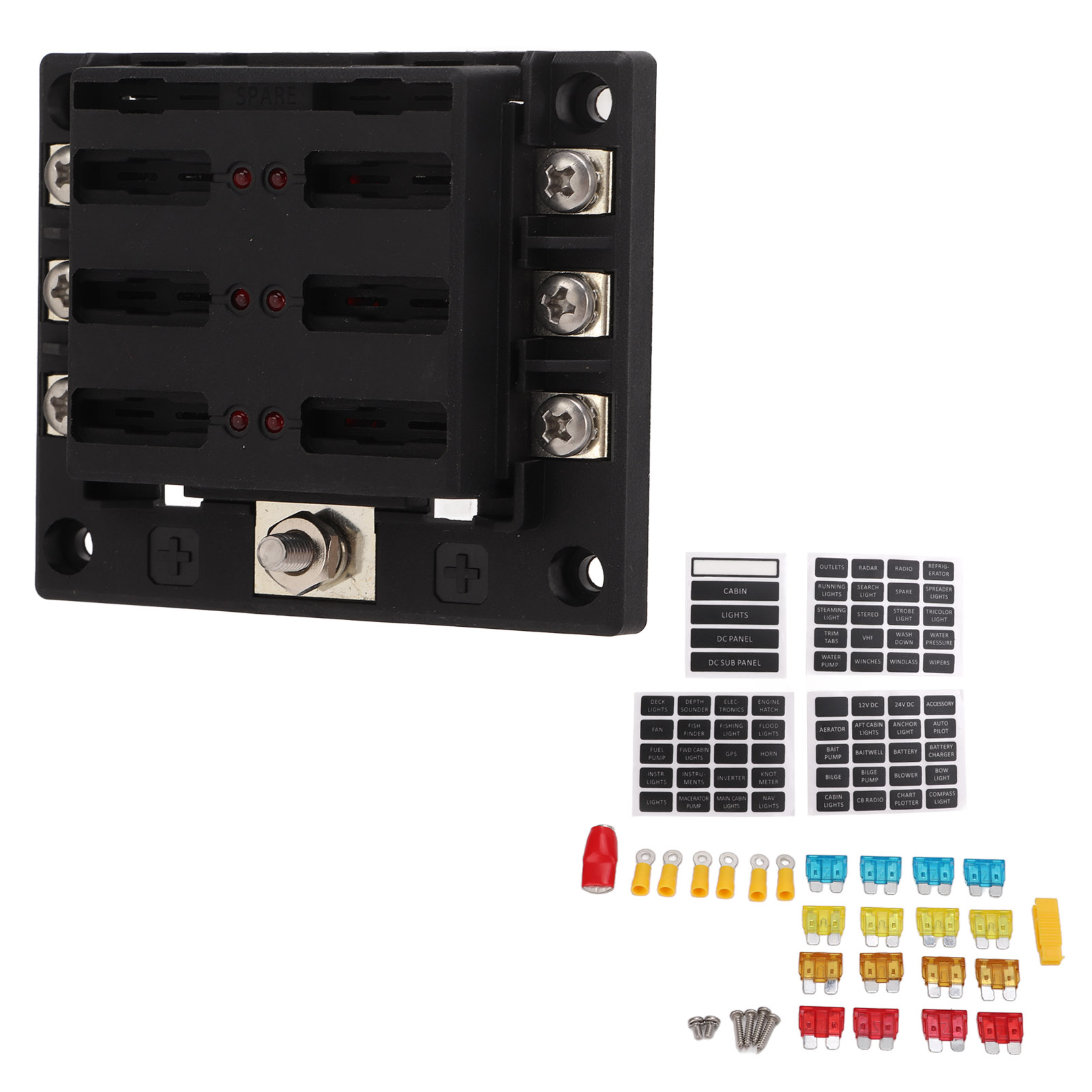 Universeller Sicherungshalter, 6-facher Sicherungskastenblock, 10–32 V, Mit Wasserdichter Abdeckung Für Auto, Boot Und Wohnmobil