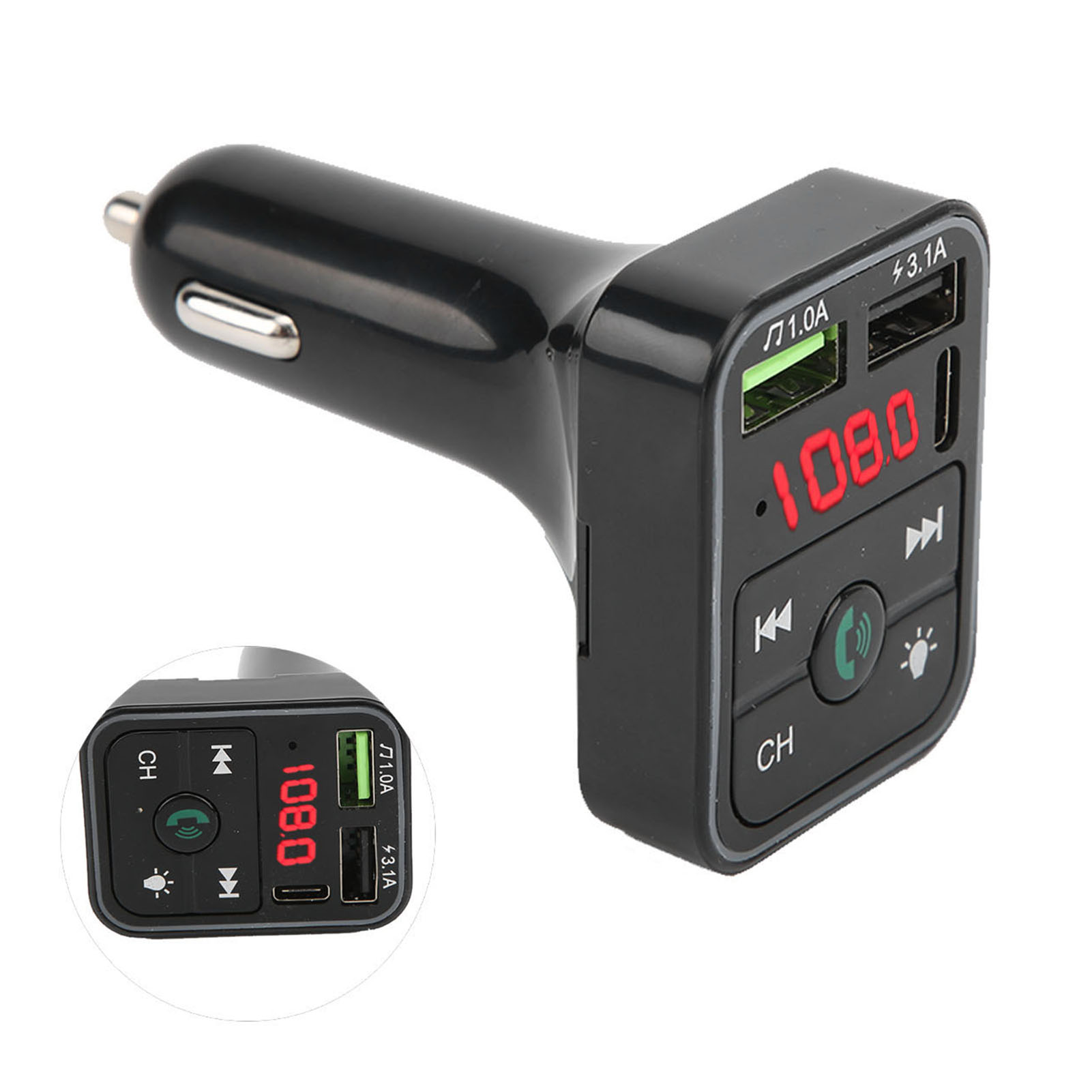Bluetooth 5.0 Fm-transmitter, 12v/24v, Mp3-player Mit Handy-ladegerät Und Mehrfarbiger Umgebungsbeleuchtung