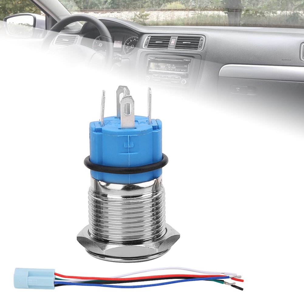 12v 16mm Wasserdichter Blauer Led-drucktaster Mit Verriegelung Und Stecker, Für Autos