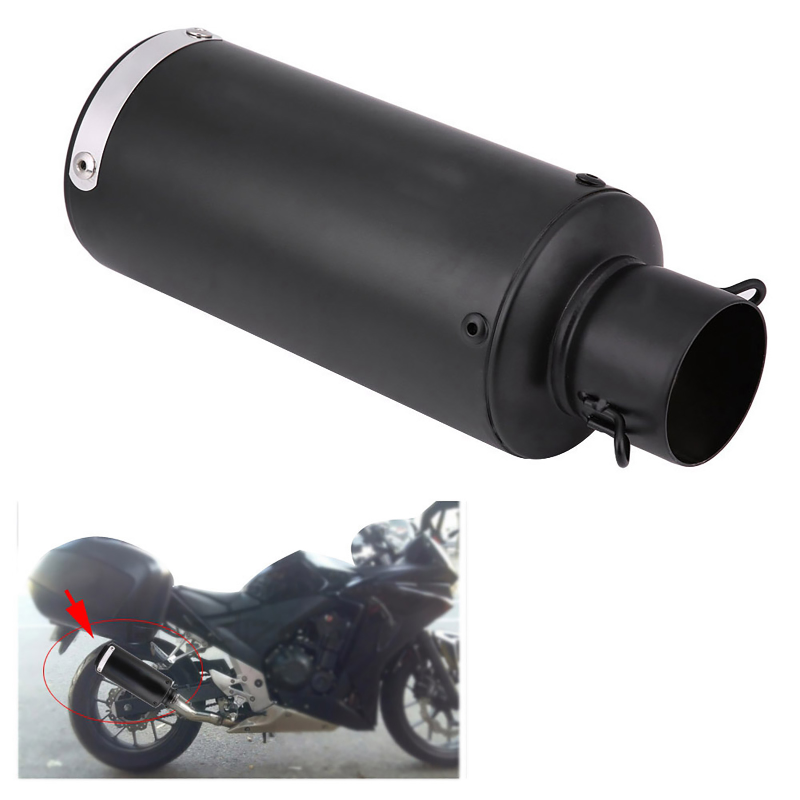Motorradauspuffschalldämpfer, Universelles Auspuffendrohr, Schwarzer Edelstahl, Endrohr