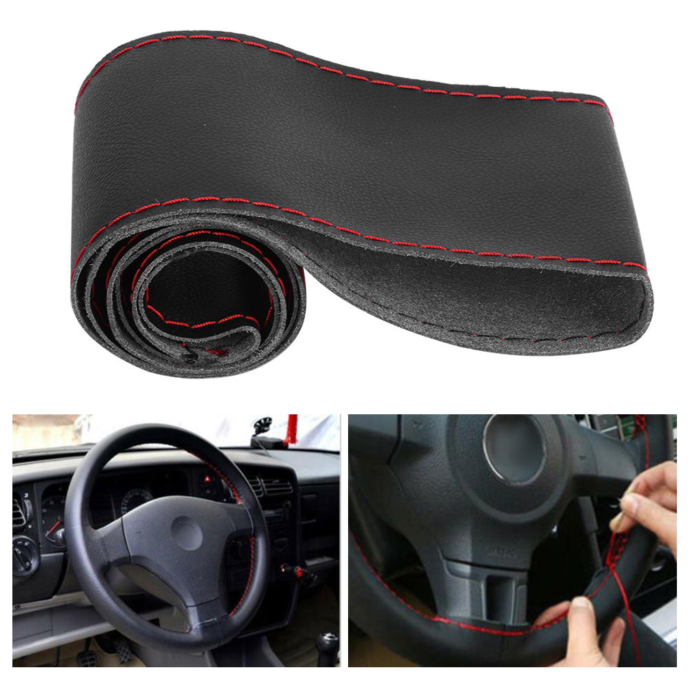 Universal-lenkradbezug Aus Mikrofaserleder Zum Selbernähen, Autoinnenausstattung, 38 Cm/15 Zoll, Schwarz/rot