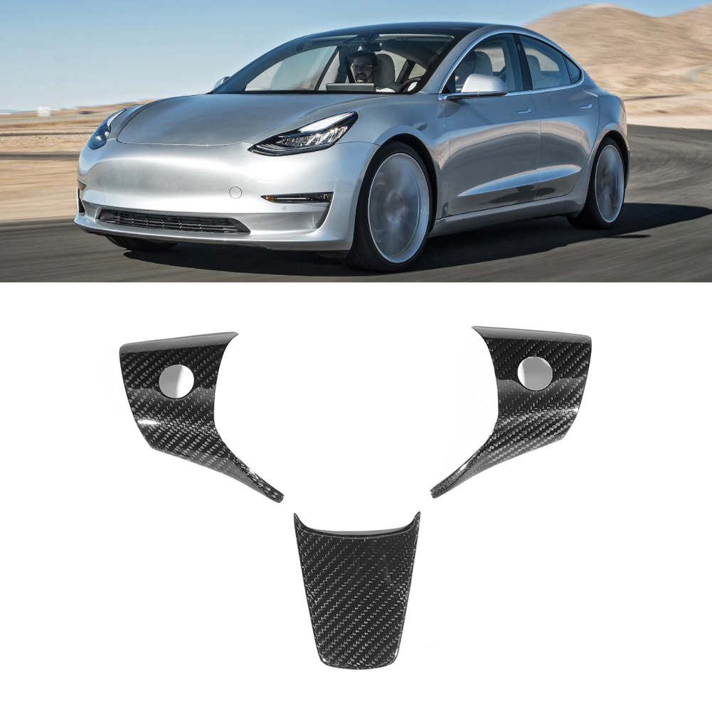 3-teiliges Set Lenkradabdeckung Aus Kohlefaser, Passend Für Tesla Model 3 (2018–2019)