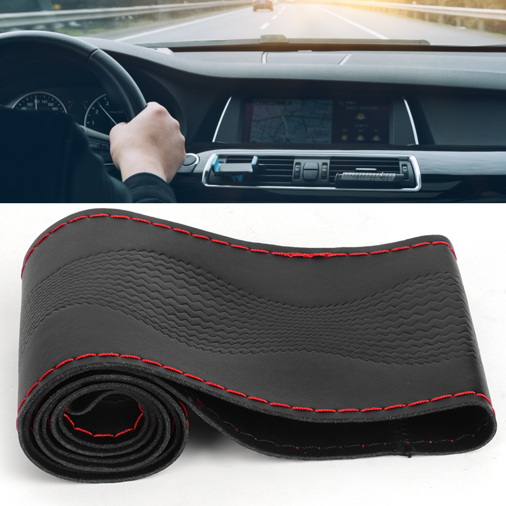 38 Cm (15 Zoll) Lederlenkradbezug Universal Diy Prägenadeln & Fadenset Auto-innenausstattung (schwarz Rot)