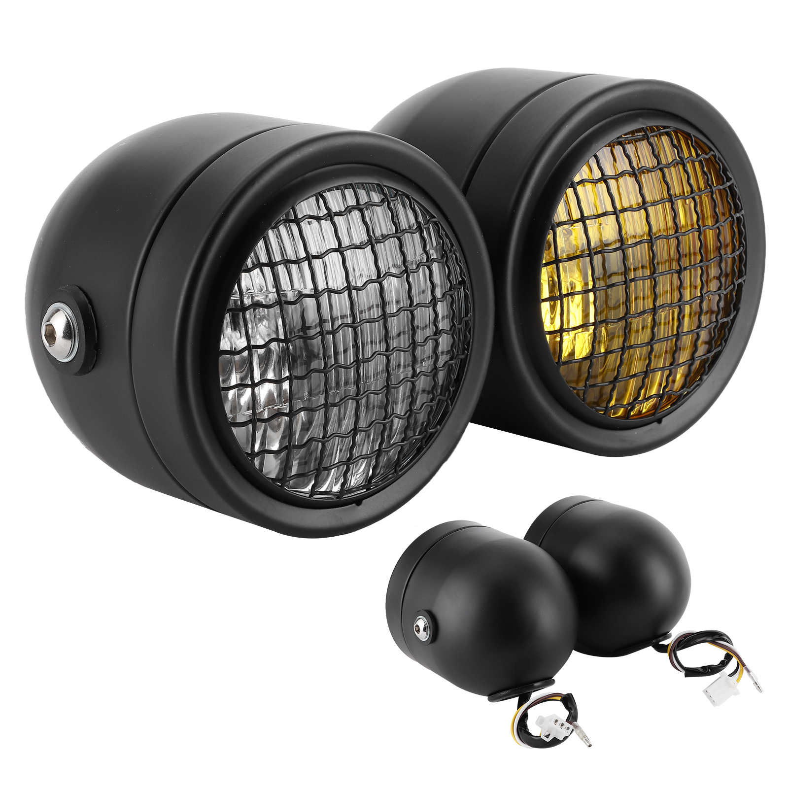 Retro-rundscheinwerfer 21 Cm Mit Doppellampe Für Motorräder, Universelle Gelbe Und Weiße Lichter, Klassische 8,2-zoll-optik