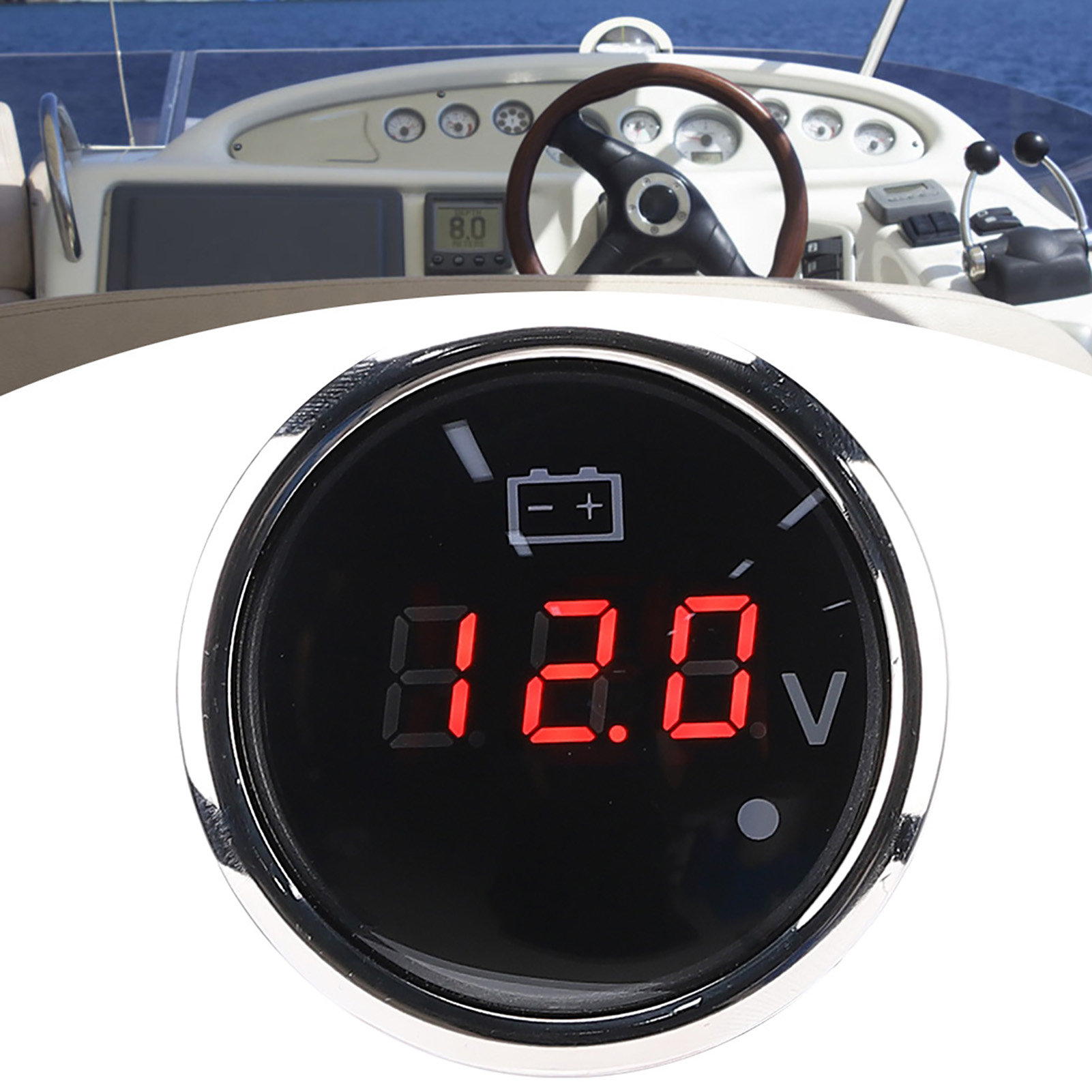 2-zoll-batteriespannungsanzeige Mit Led-digitalanzeige, Ip67 Wasserdicht, Intelligenter Alarm, Universell Für Boote Und Autos, Schwarz