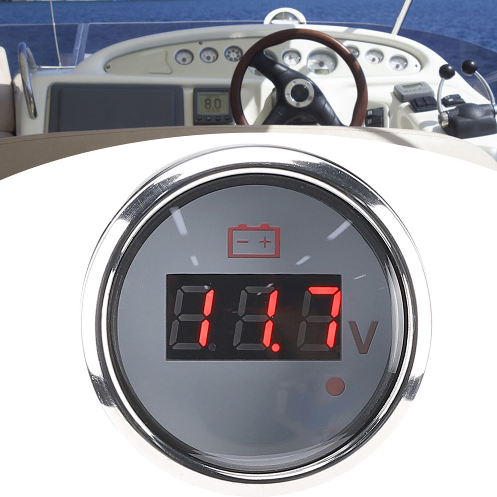 2-zoll-batteriespannungsanzeige Mit Led-digitalanzeige, Ip67 Wasserdicht, Intelligenter Alarm, Universell Für Boote, Autowhite