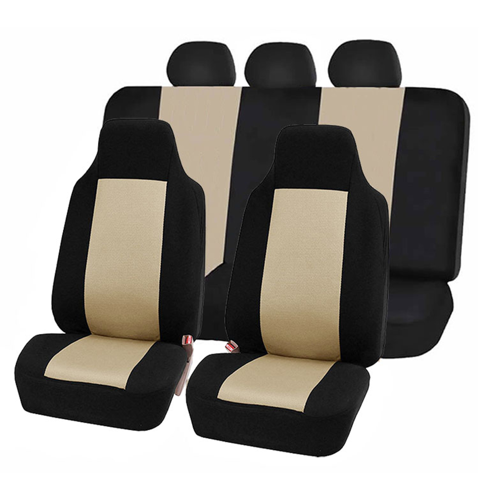 7-teiliges Autositzbezug-set Mit Hoher Rückenlehne, Komfortabel, Staubdicht, Universelles Auto-innenausstattungszubehör, Beige, Schwarz