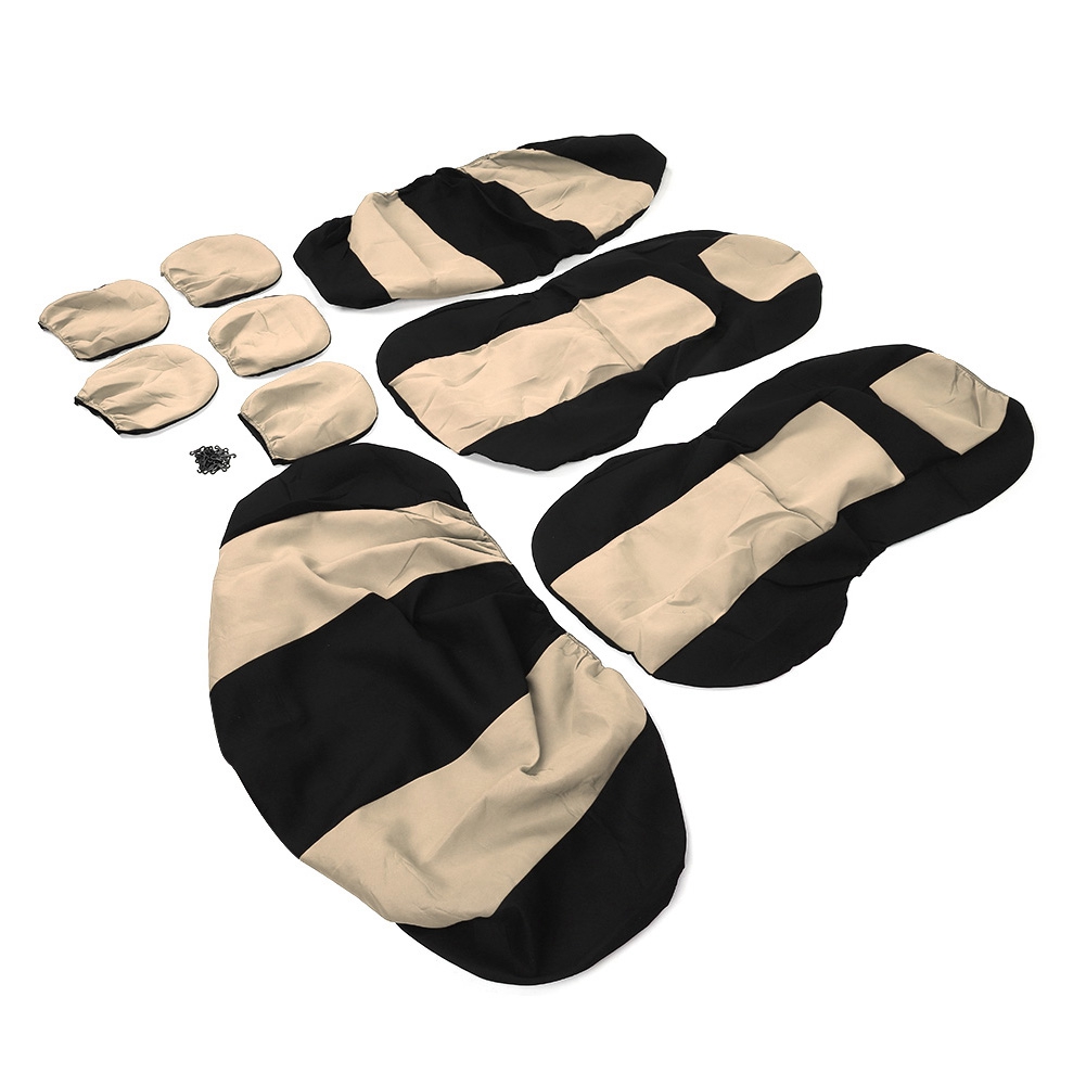 9-teiliges Autositzbezug-set, Atmungsaktiv, Staubdicht, Universelles Zubehör Für 5-sitzer-autos, Beige, Schwarz