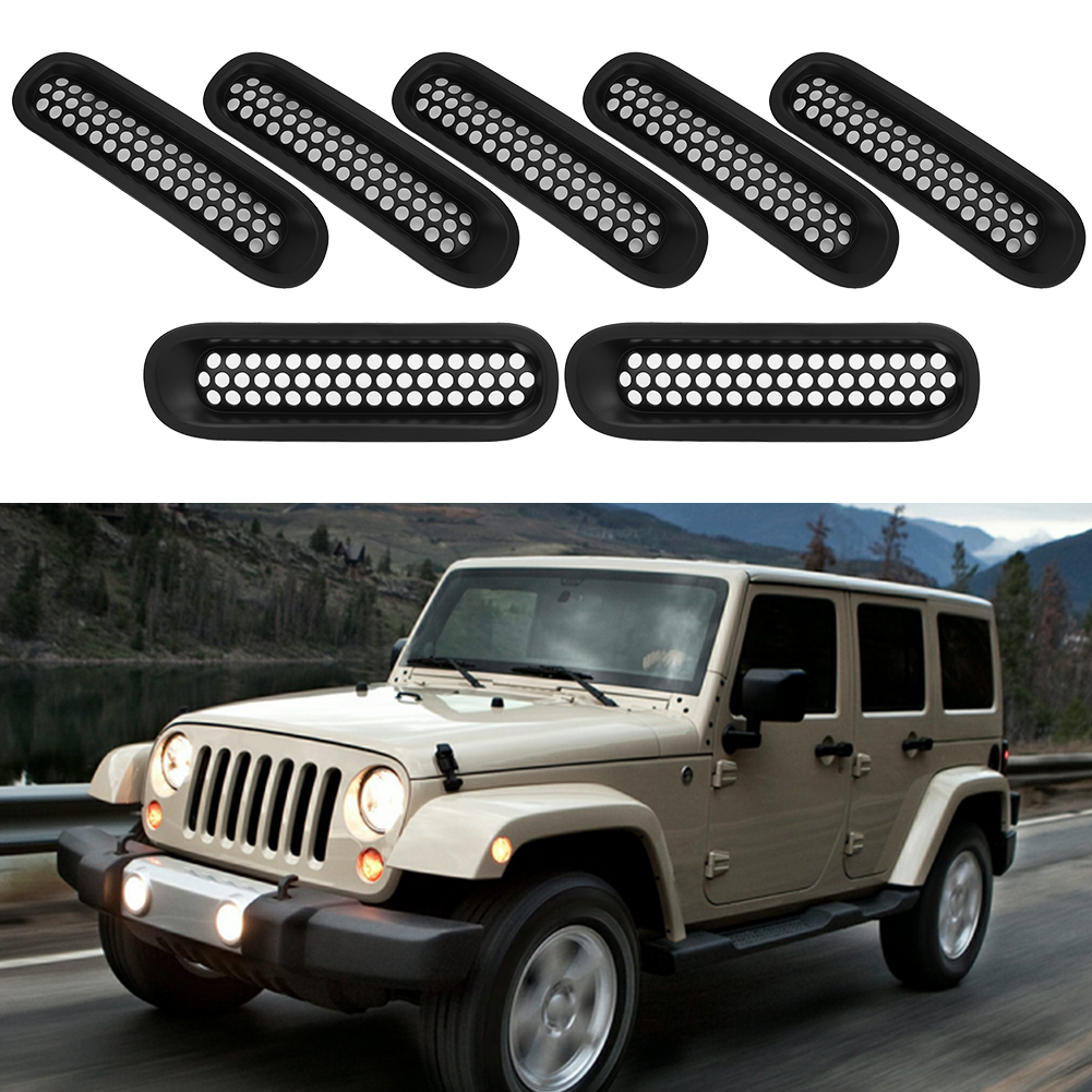 7-teiliges Set Zum Aufclipsen Von Frontgrill-einsätzen Aus Mesh, Passend Für Jeep Jk Wrangler 2007-2015