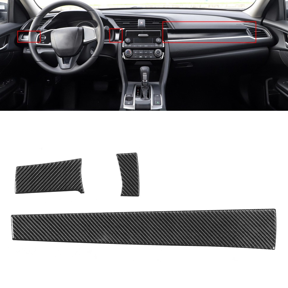 3-teiliges Set Mittelkonsolen-zierleisten Aus Echtcarbon, Armaturenbrettabdeckungen Und Aufkleber, Passend Für Honda Civic 2016-2019