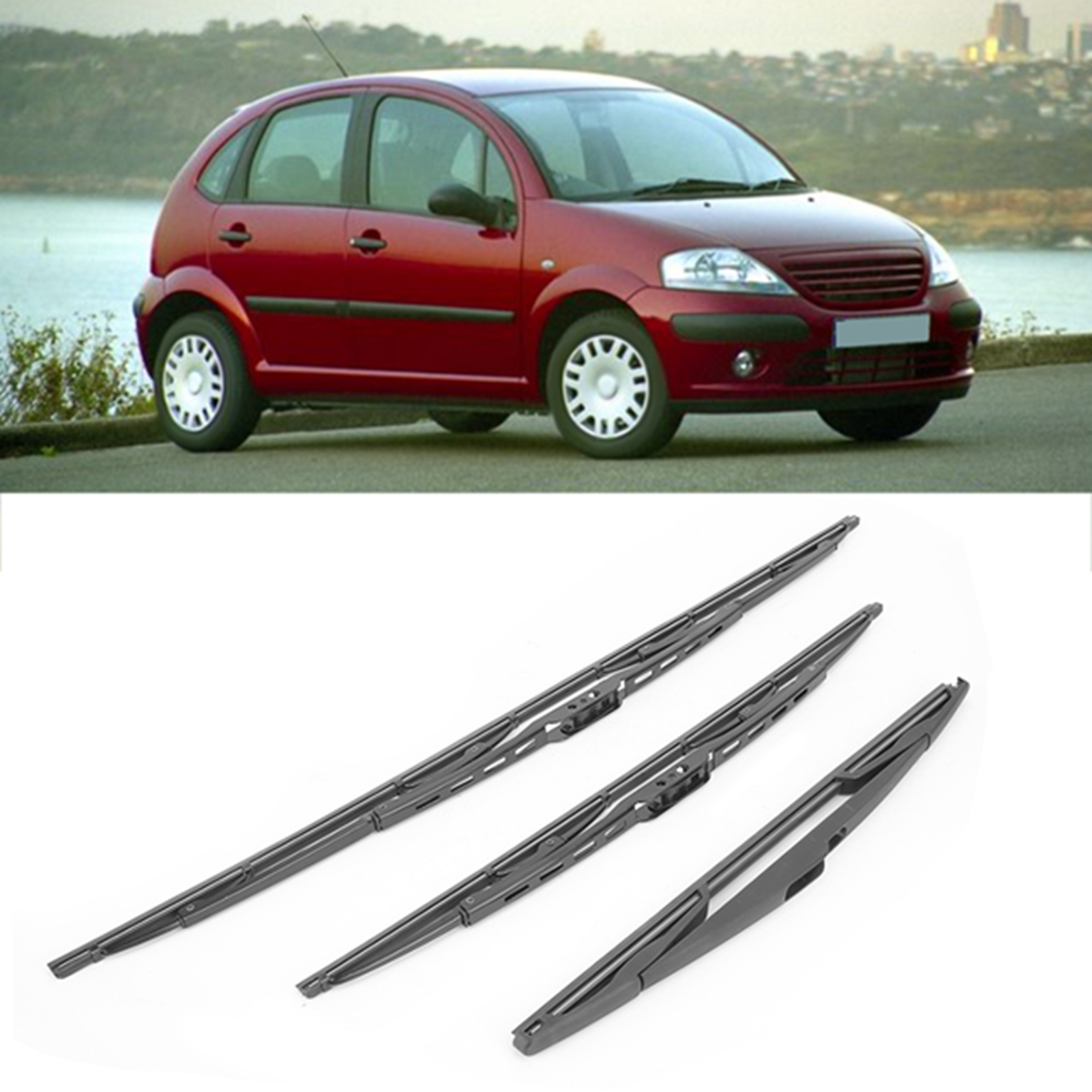 3-teiliges Set Scheibenwischerblätter Vorne Und Hinten, Passend Für Citroen C3 Mk1 Modelle 2002–2008