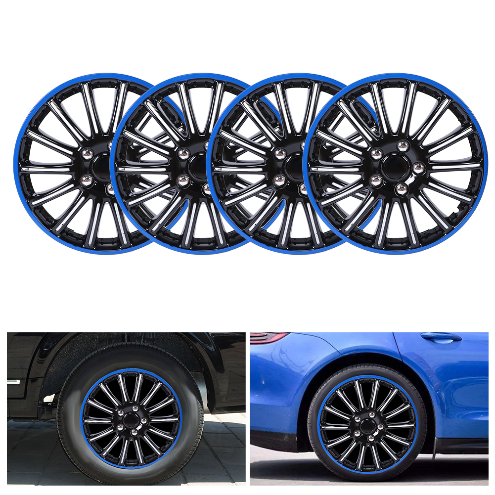 4 Stück 15-zoll-radnabenkappen Zum Aufstecken, Schwarz/blau, Passend Für R15-reifen Und Stahlfelgen