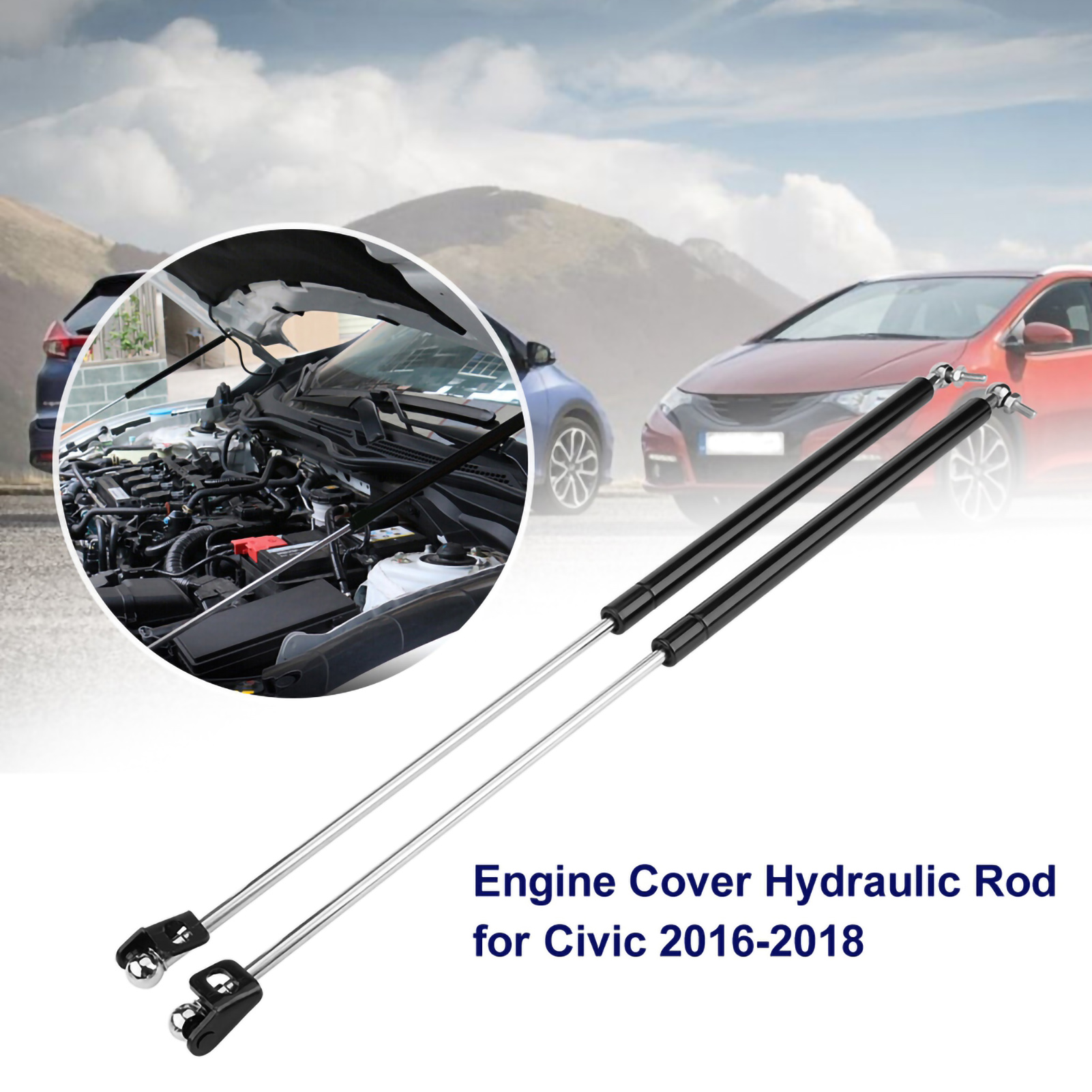 Satz Aus 2 Hydraulischen Motorhaubenliftern Für Civic 2016-2018, Motorstützstange, Kofferraumdämpfer, Stahlstreben.