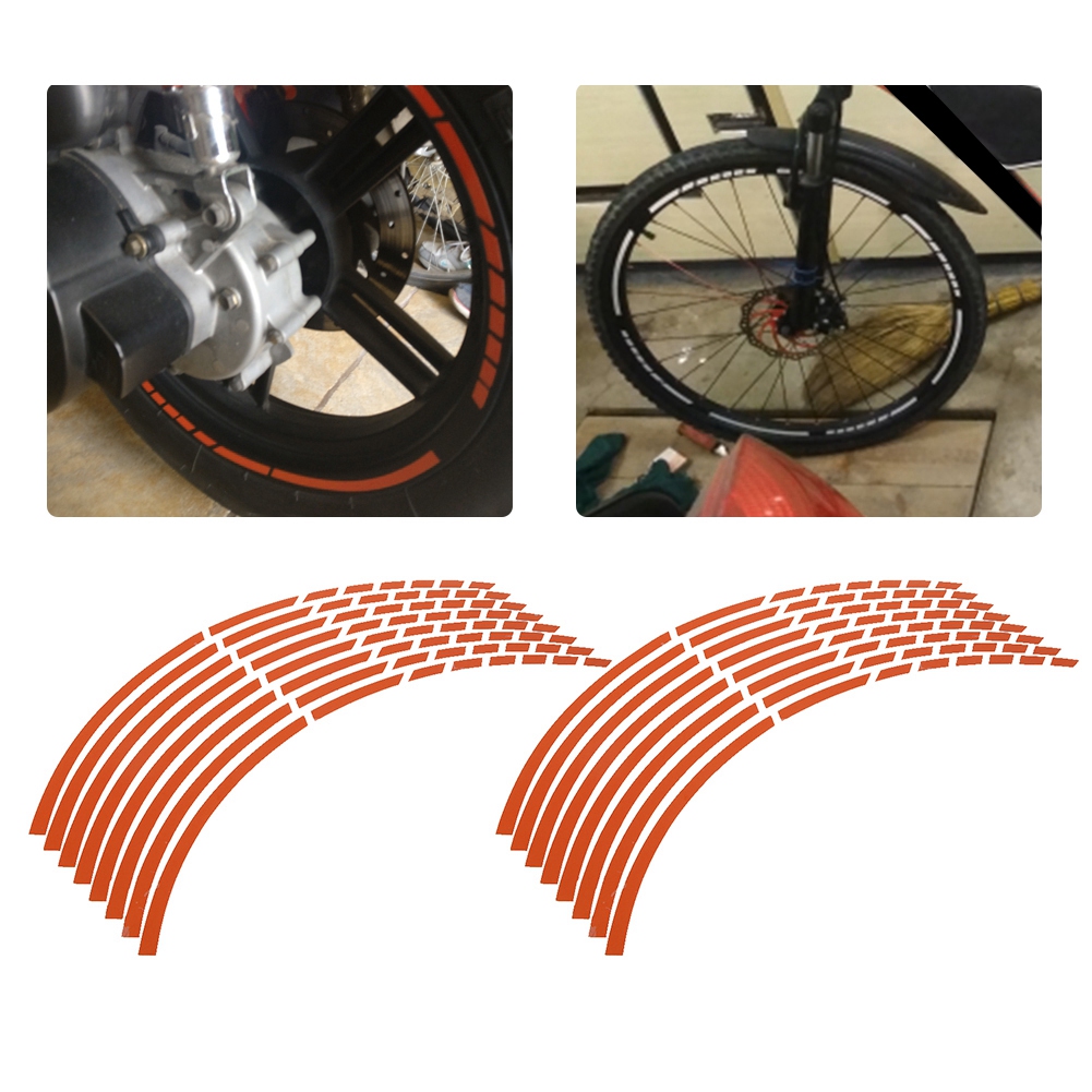 Set Mit 16 Reflektierenden Aufklebern Für Fahrrad- Und Motorradfelgen, 16-18 Zoll, Orangefarbene Zierstreifen, Sicherheitszubehör Für Bessere Sichtbarkeit.