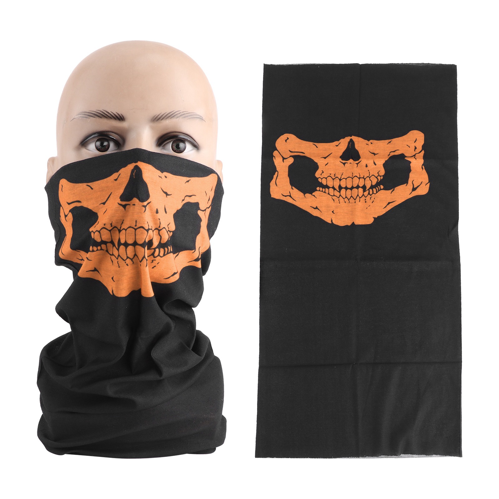 2-teiliger Totenkopf-schal-nackenwärmer, Nahtloser Halswärmer Für Rad- Und Motorradfahrer, Orangefarbenes Bandana, Gesichtsschutz Für Autofahrer.