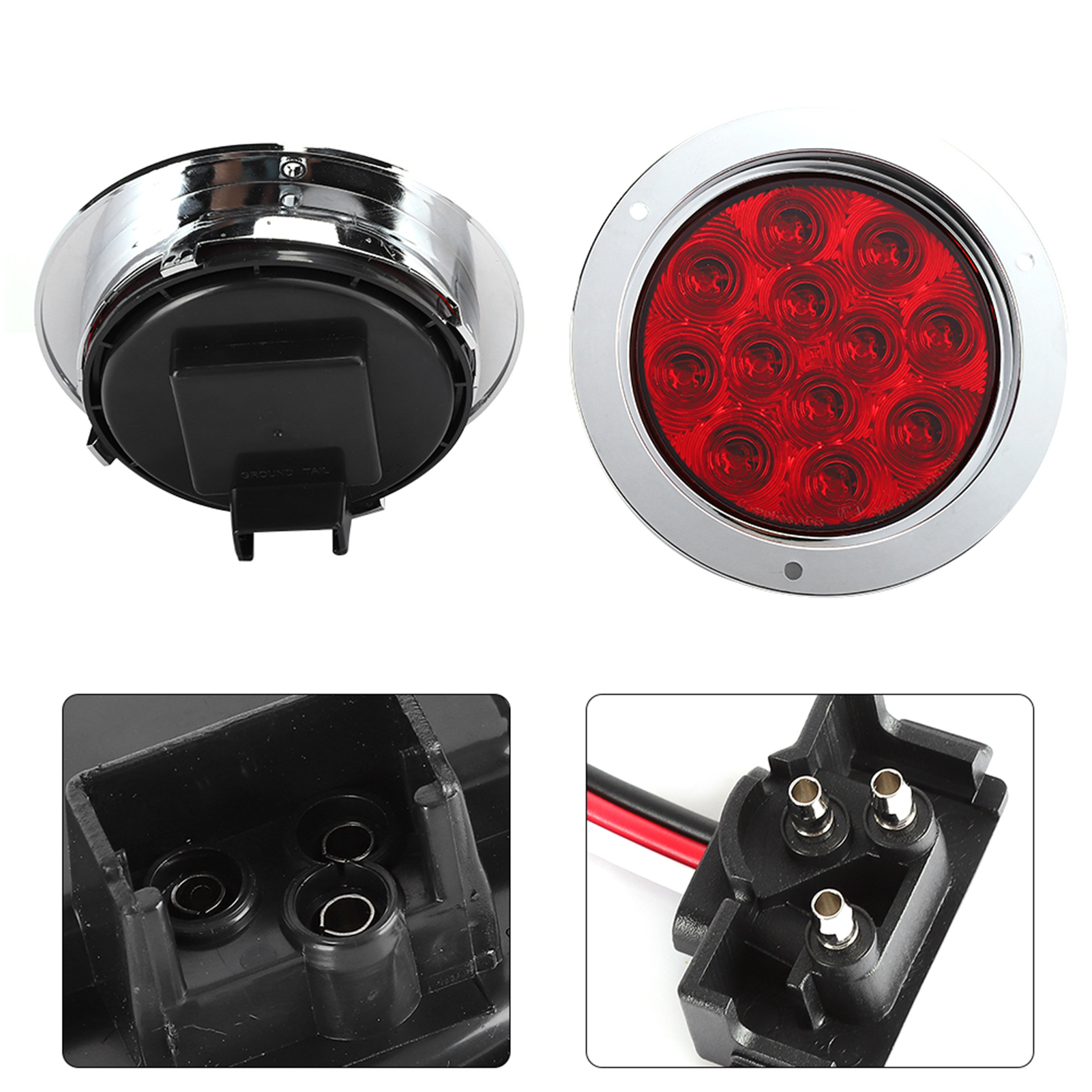 Stück 4 Zoll 12-led Lkw-rückleuchten, Bremslichter, Blinker, Rot, Rund, 12 V