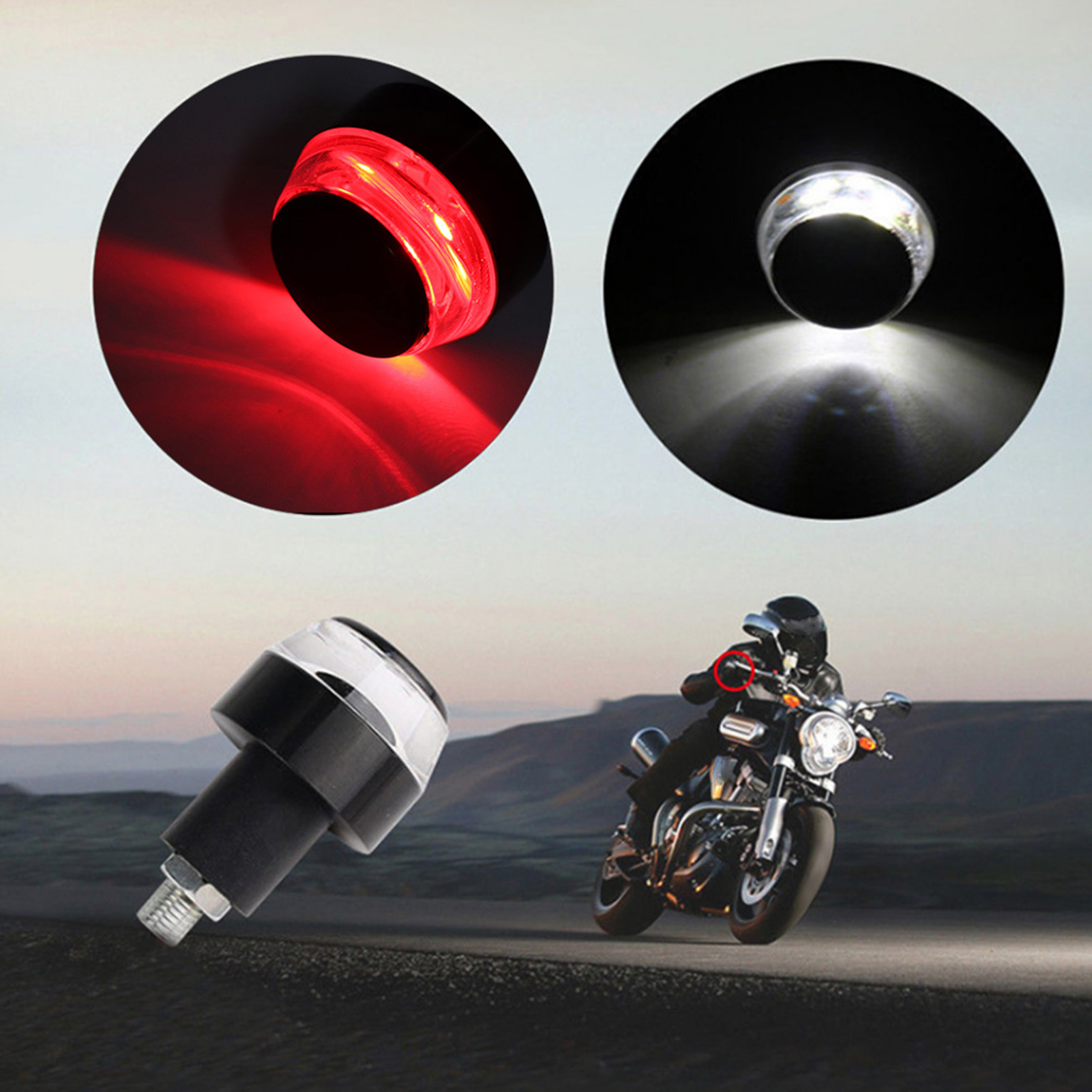2 Stück Led Motorrad-lenkerleuchten, Griffblinker, Lenkerendstecker, Rot