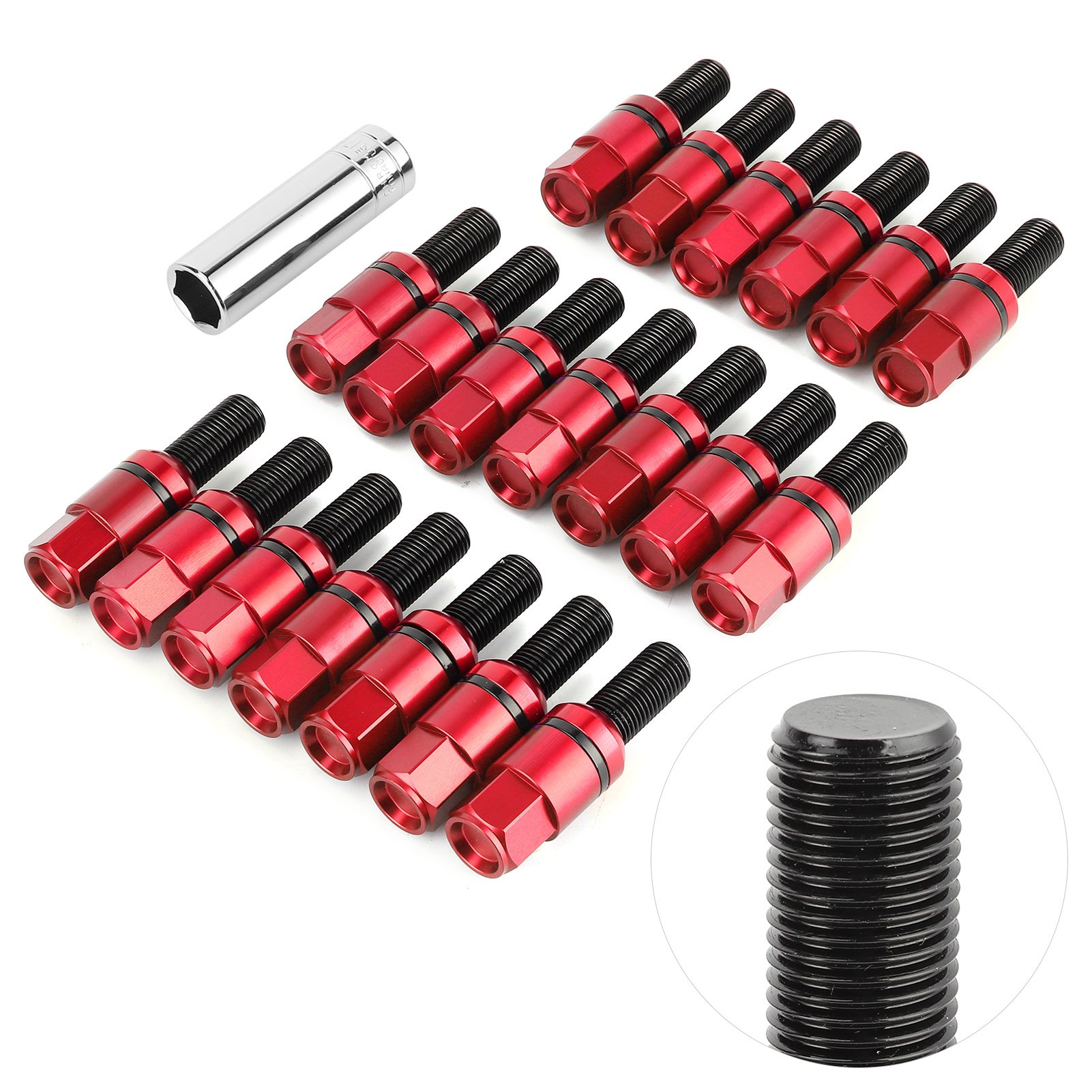 M14x1,5mm Verstärkte Radschraube Aus Aluminiumlegierung, 20er-packung, Kompatibel Mit Porsche 718 Boxster (982) Und 911 Carrera, Roter Gewindeschaft.
