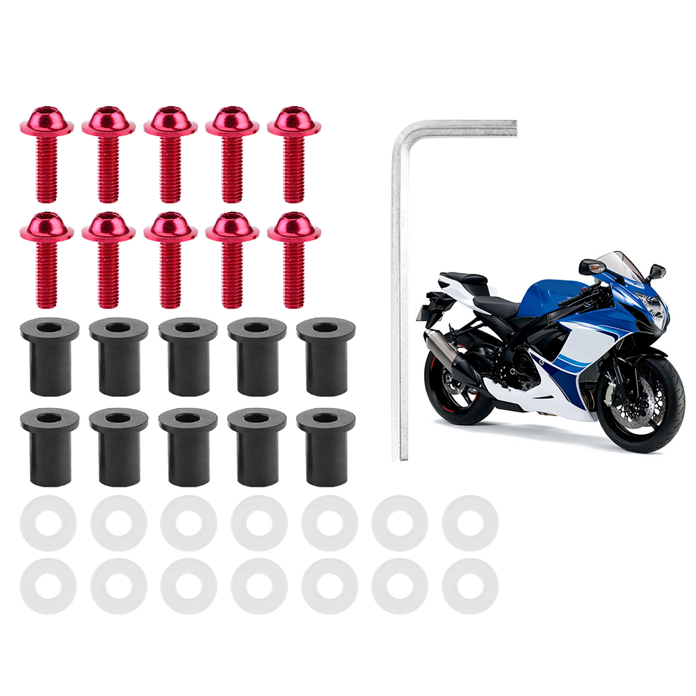 10 Stück Motorrad-windschutzscheibenschrauben, Muttern Und Unterlegscheiben, Universelles Motorradverkleidungs-montageset, Rot