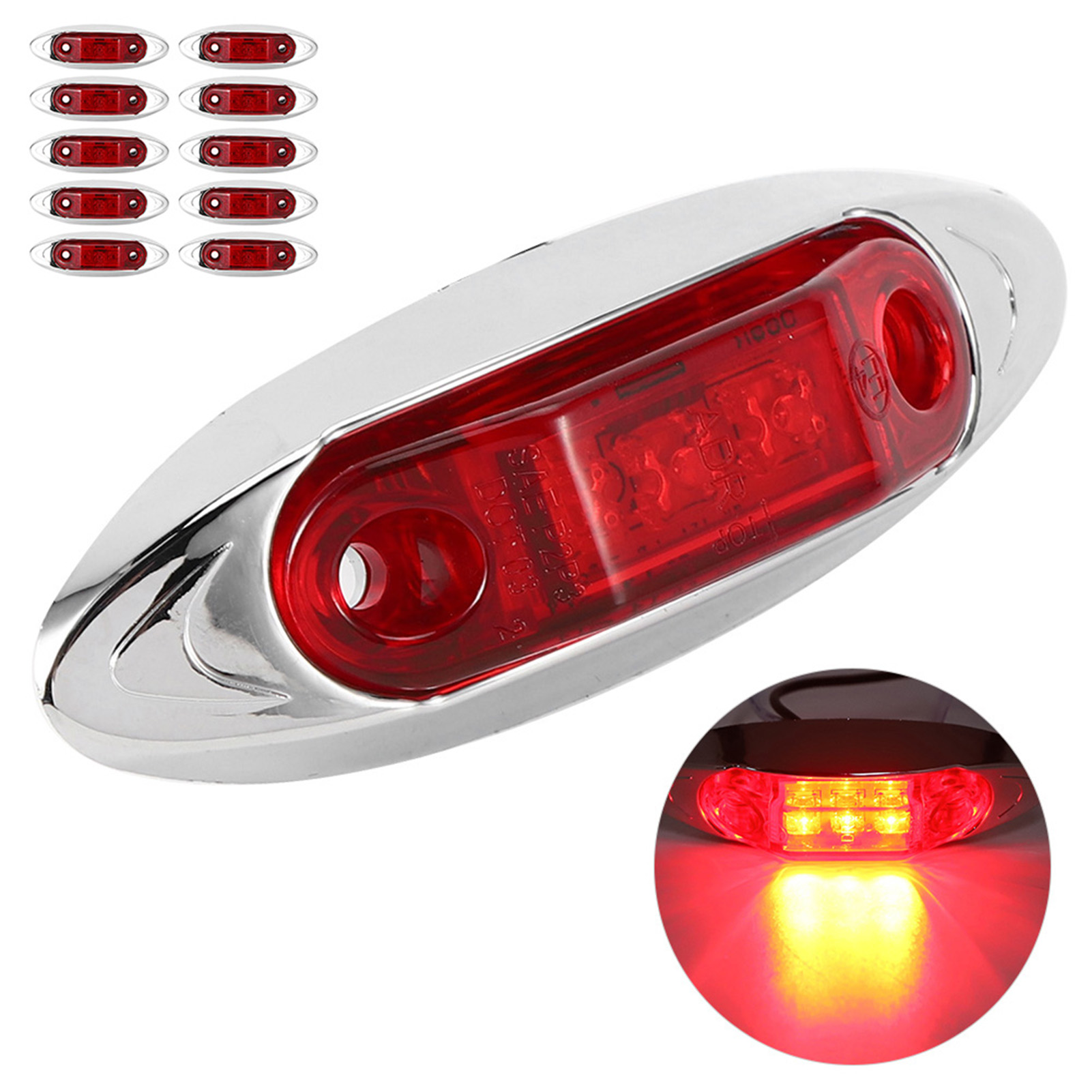 10 Stück 3-led-seitenmarkierungsleuchten, Wasserdicht Und Staubdicht, Piranha-lampe Für Lkw-anhänger, Rot