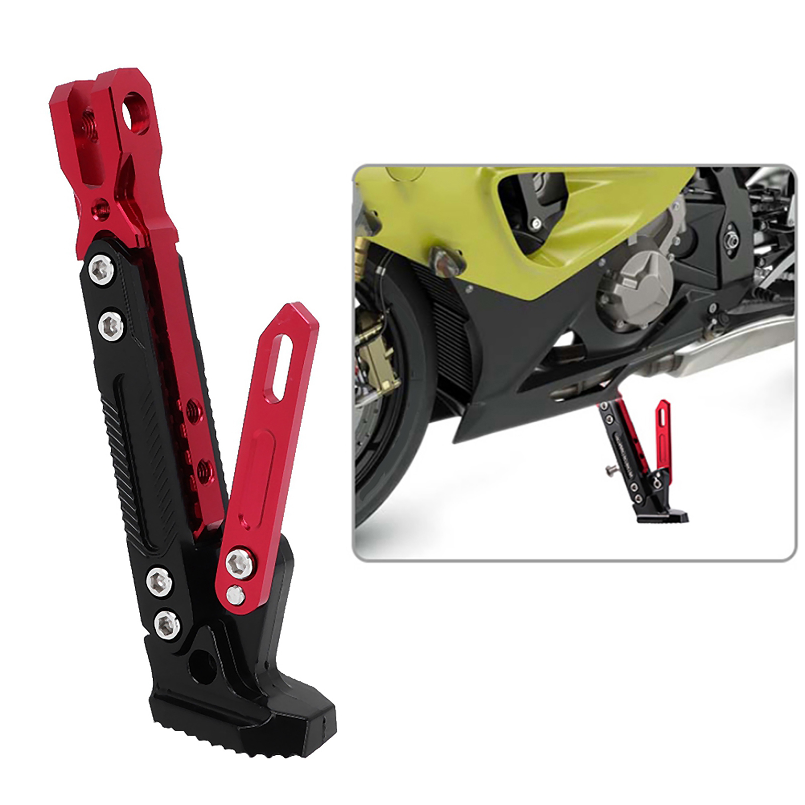 Verstellbarer Motorradständer Mit Seitenständer Aus Aluminium, Horizontale Rahmenstütze B0503, Rot Getönt, Robust Und Verstellbar Für Zweiräder.