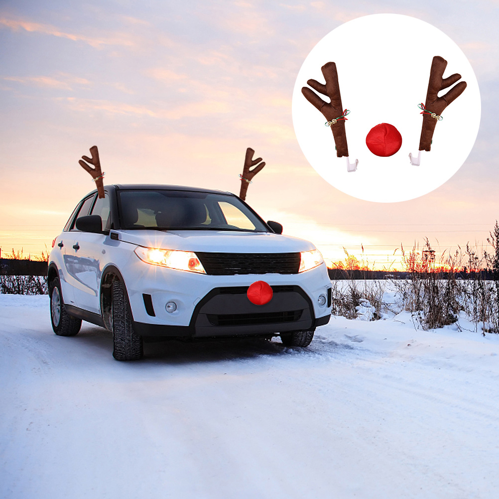 Weihnachts-autodekorationsset Mit Rentiergeweih Und Roter Nase – Party-autozubehör Für Pkw, Suv, Van Und Pickup