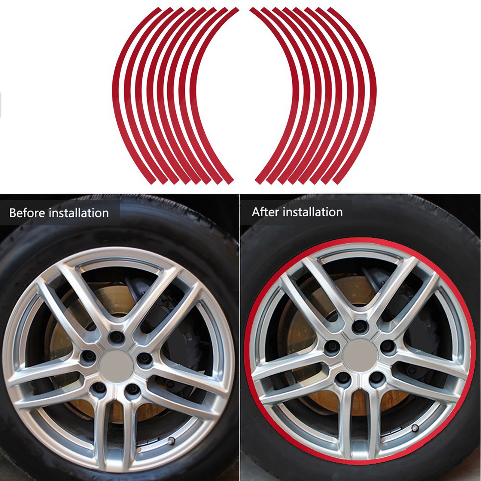 Dekoratives Reflektierendes Klebeband Für Auto- Und Motorradfelgen, Selbstklebende Zierstreifenfolie, 6 Leuchtende Farben, Glänzend Rot