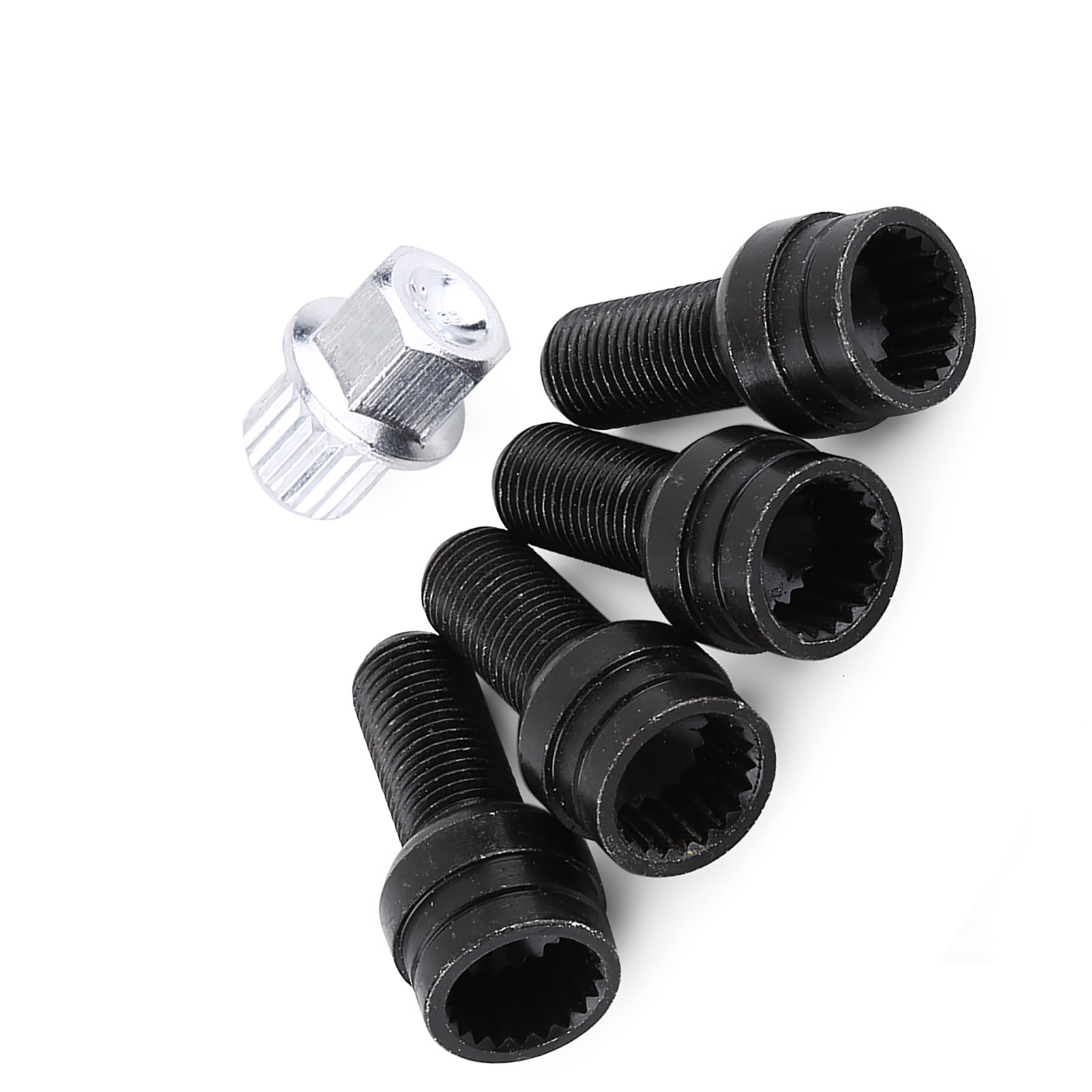Satz Mit 5 Schwarzen Radbolzen Aus Stahl M14x1,5 Mm + Sicherheitsmutter Mit Schraubenschlüssel Für Pkw