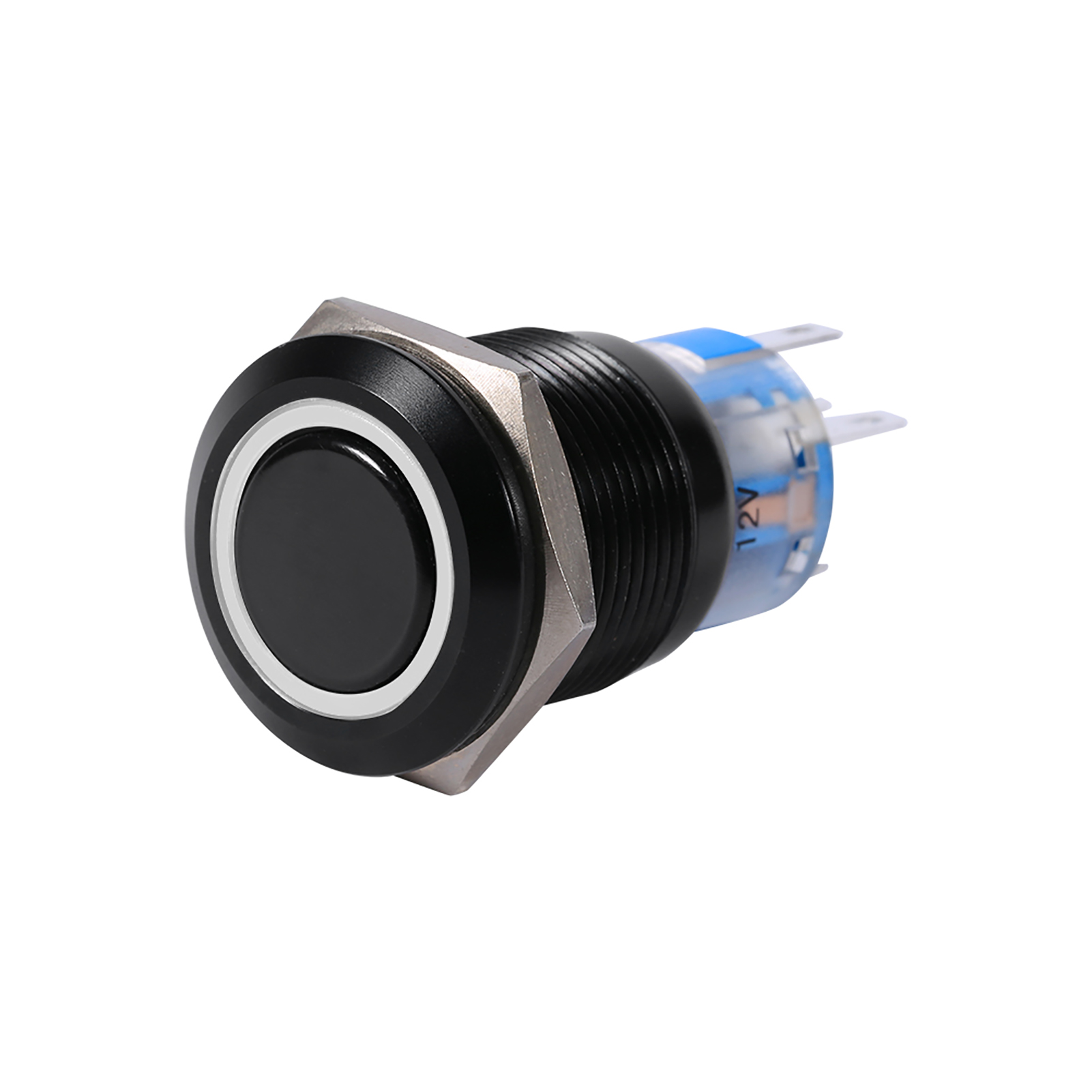 19 Mm Wasserdichter Flacher Druckknopf, 12-24 V Ein/aus-selbstverriegelungsschalter, Weiße Led, Schwarz, Für Armaturenbrett.