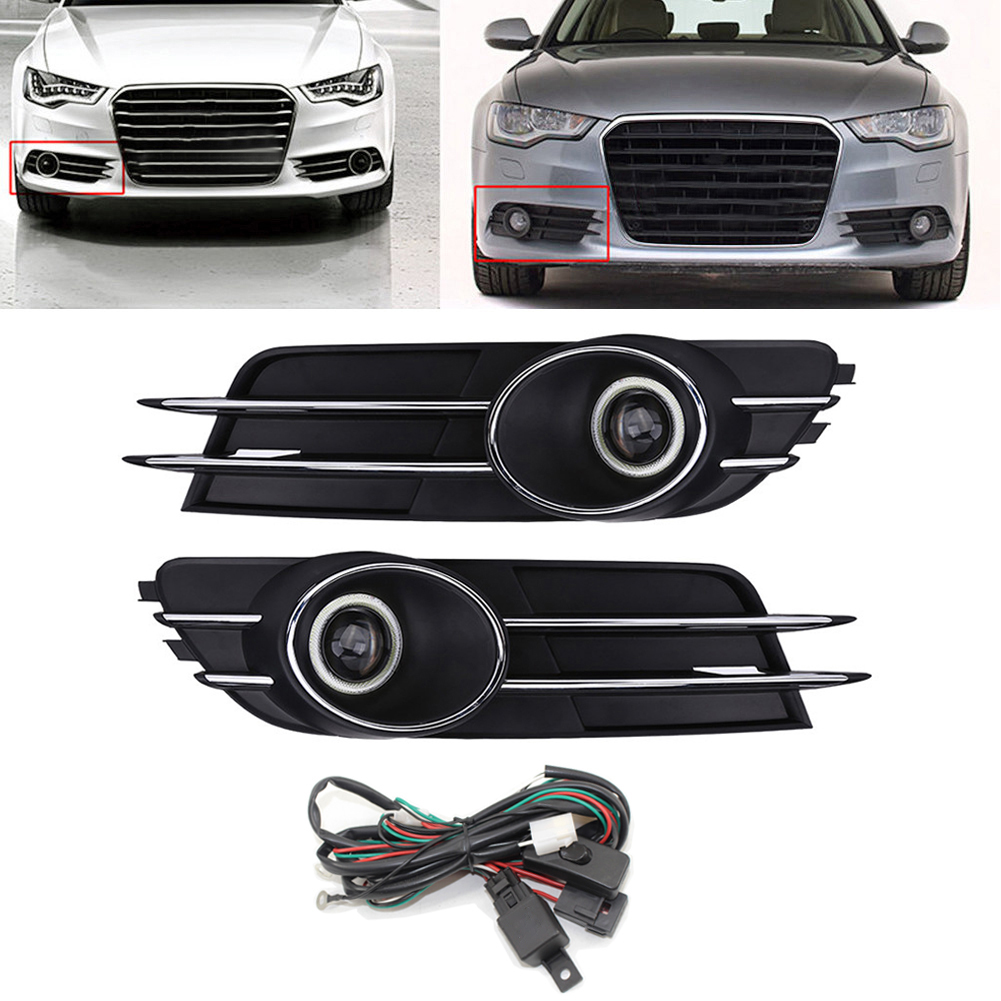 Frontstoßstangengrill Mit Nebelscheinwerfern Für Audi A6 C7 2011-2015, Nebelscheinwerfer-set, Paar, Schwarz.