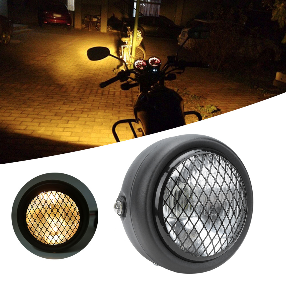 Universeller 12-v-motorradscheinwerfer, Schwarzes Retro-gehäuse, Weiße Linse, Wasserdichtes Abblend-/fernlicht, Motorrad-frontprojektor