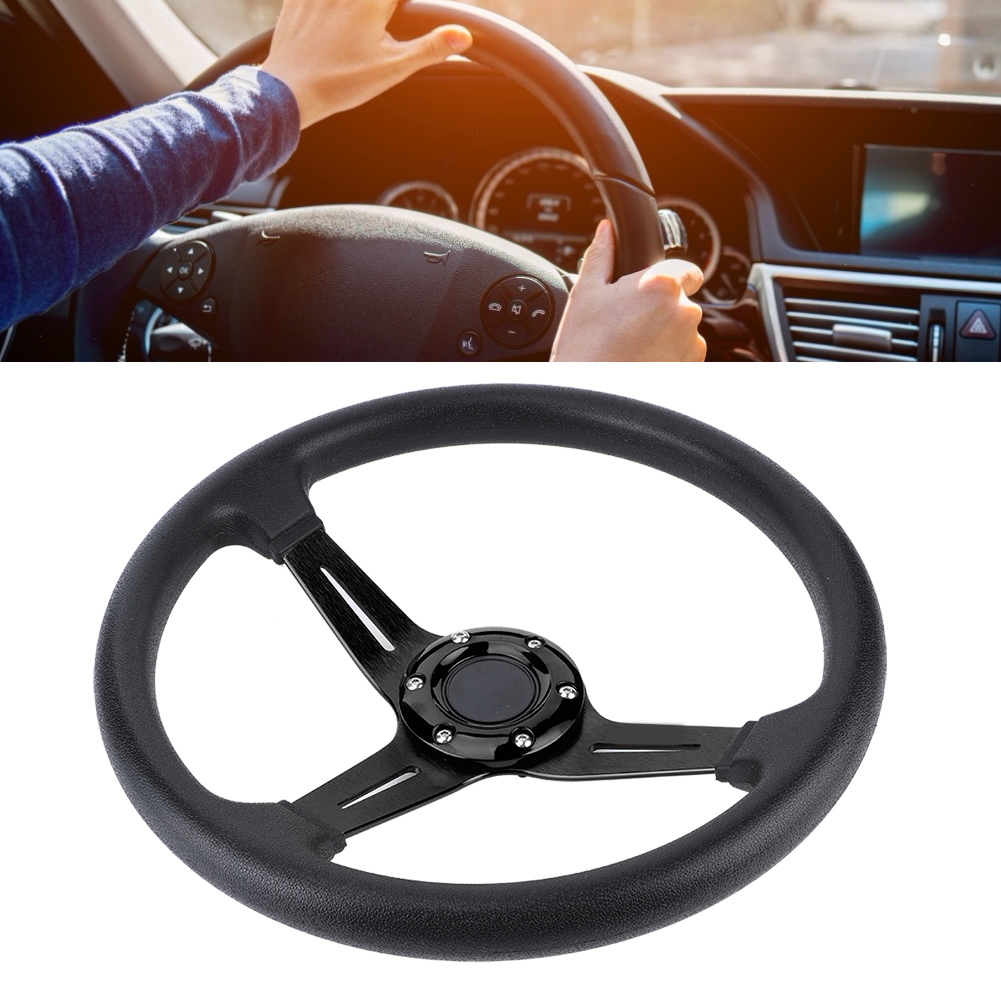14-zoll-universal-autolenkrad Aus Pu-leder Und Aluminiumlegierung Mit Hupenknopf, Modifiziertes Schwarz