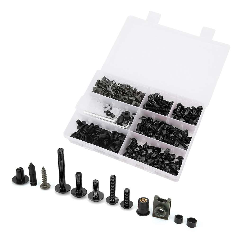 198-teiliges Set Windschutzscheibenverkleidungsschrauben M5 M6 Bolzen Kit Motorradzubehör Schwarz