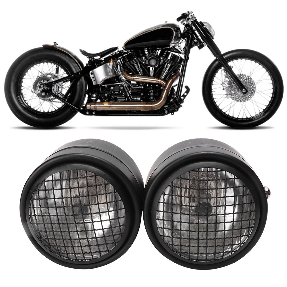 Universeller 8,5-zoll-doppelmotorradscheinwerfer Aus Eisen, Runde Doppeloptik In Schwarz Mit Weißem Gitter, Halogenlampe