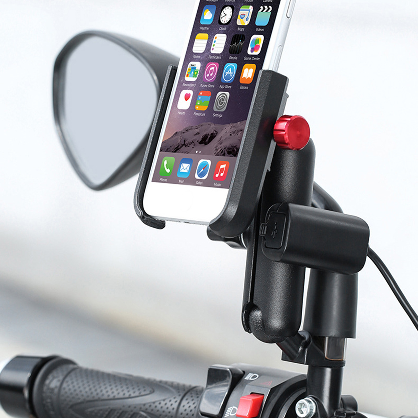 Drehbarer Handyhalter Aus Aluminium Für Fahrräder, Wasserdichte Handyhalterung Für Motorrad, E-bike Und Fahrrad, 12–24 V-anschluss, Verstellbare Schwarze Halterung