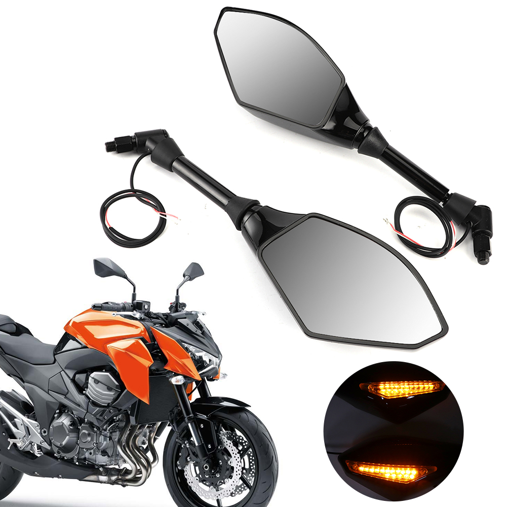 2 Stück Motorrad-led-blinker, Seitenrückspiegel, 10 Mm/0,4 Zoll Gewinde, Passend Für Honda, Schwarz