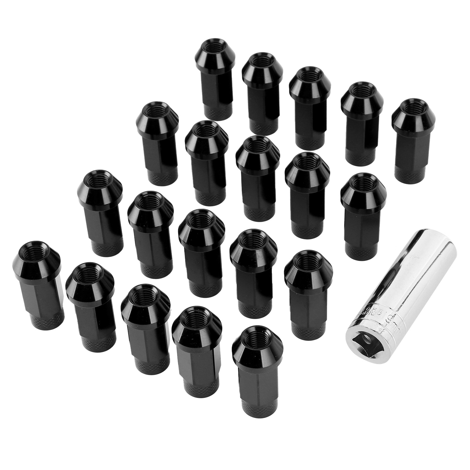 20 Stück 50-mm-radmuttern, Universal-m12x1,5-gewinde, Aluminiumlegierung, Mit Montageschlüssel, Schwarz