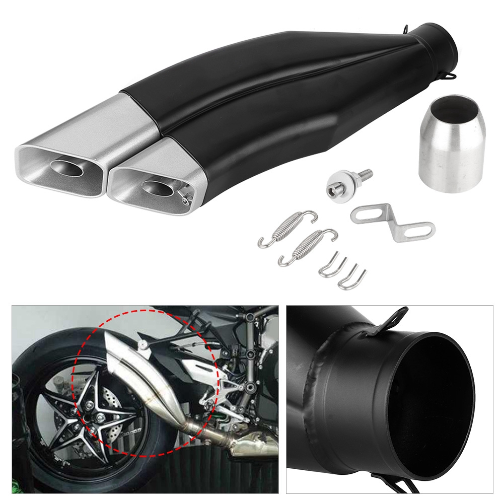 Universeller 51-mm-doppelauspuff Aus Edelstahl, Schwarz, Für Motorräder, Kundenspezifische Ersatzteile Für Auspuffrohre