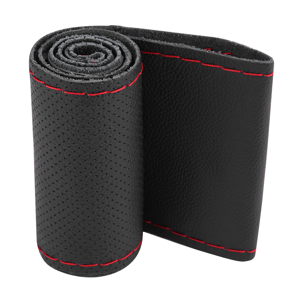 Universelles Autolenkrad, Rindsleder, Laserperforiert, 37–38 Cm, Schwarz/rot, Rutschfester Bezug, Autozubehör