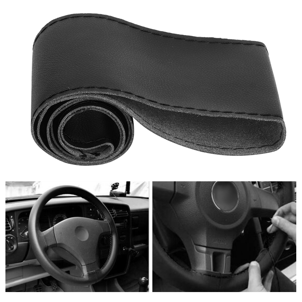Universal-lenkradbezug Aus Mikrofaserleder Zum Selbernähen, Autoinnenausstattung, 38 Cm/15 Zoll, Schwarz